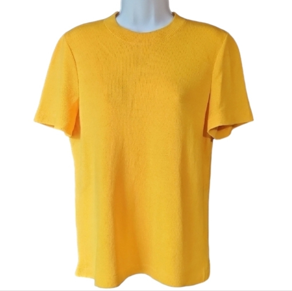 St John Collection Santana Knit Yellow Zip Back Top